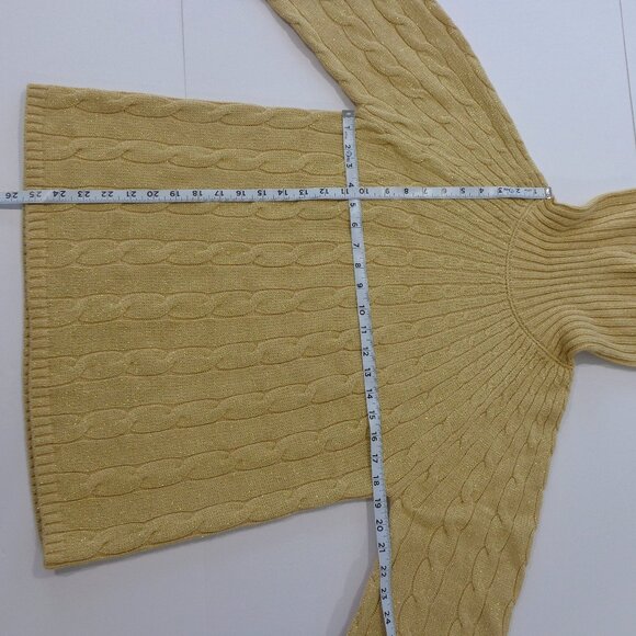 Alfani Womens Metallic Gold 3/4 Long Sleeves Turtle Neck Cable Knit Sweater Sz L - Picture 3 of 6